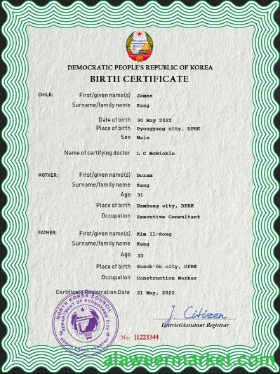 North Korea birth certificate PSD template